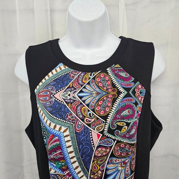 Nicole Miller Dress Black Art Deco Sleeveless Sheath Bodycon L NWT - Picture 2 of 13